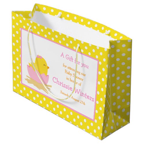 Pink and Yellow Girl Chick Thank You Large Gift Bag