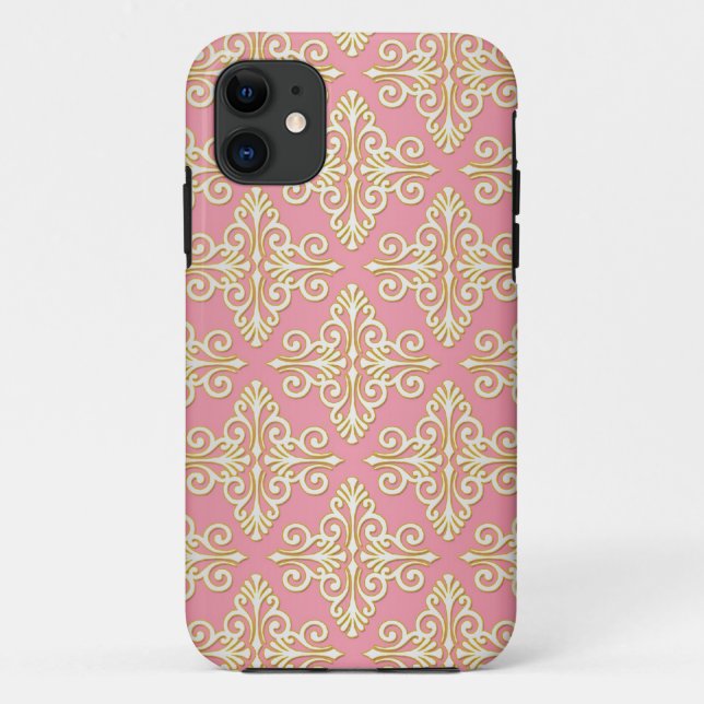 Pink and Yellow Girly Damask Case-Mate iPhone Case (Back)