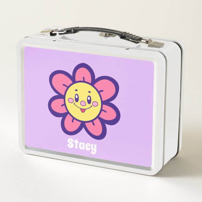 Pink And Yellow Happy Flower Metal Lunch Box (Back)