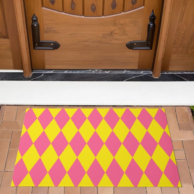 Pink and Yellow Harlequin Checkered Design  Doormat (Creator Uploaded)