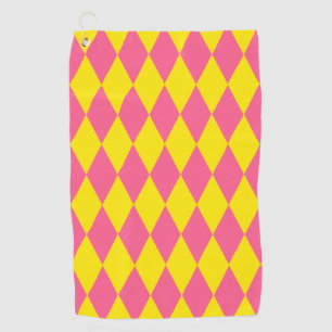 Pink and Yellow Harlequin Checkered Design Golf Towel