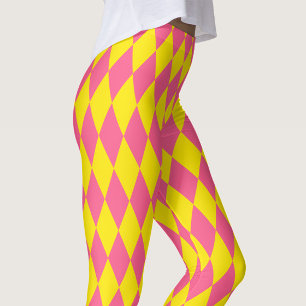 Pink and Yellow Harlequin Checkered Design  Leggings