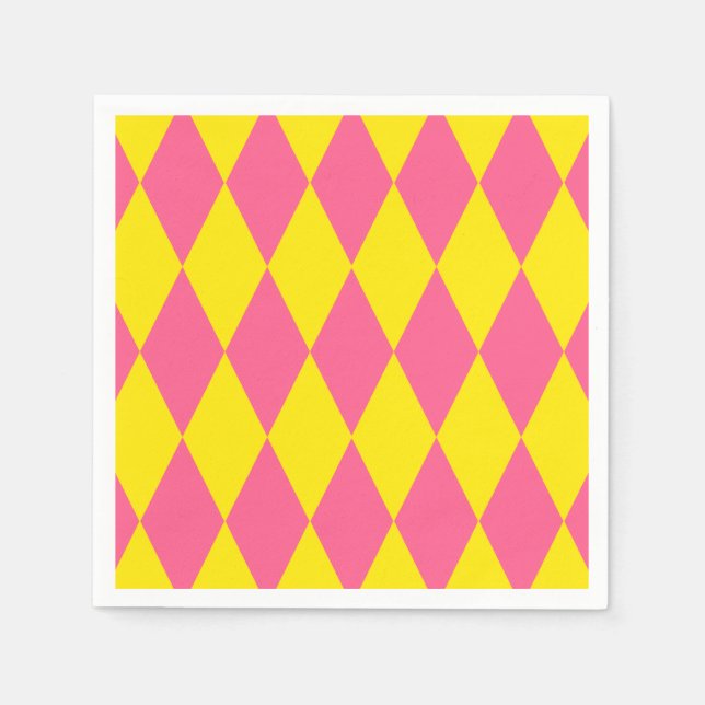 Pink and Yellow Harlequin Checkered Design  Napkins (Front)