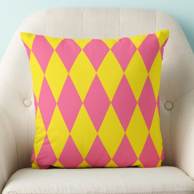 Pink and Yellow Harlequin Checkered Design  Throw Pillow (Creator Uploaded)