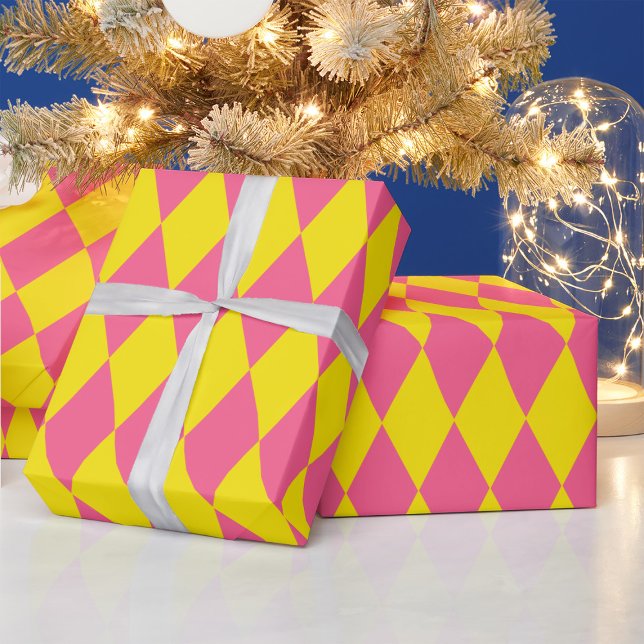 Pink and Yellow Harlequin Checkered Design  Wrapping Paper (Creator Uploaded)