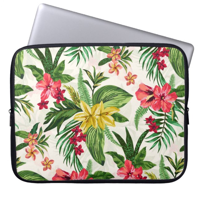 Pink And Yellow Hibiscus Pattern Laptop Sleeve (Front)