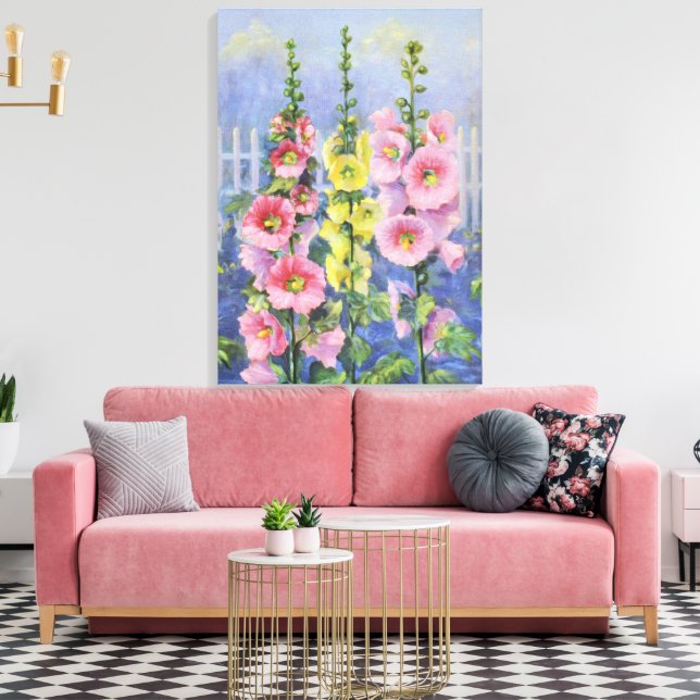Pink and Yellow Hollyhock by Cargill, 1937 Canvas Print (Insitu(LivingRoom))