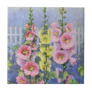 Pink and Yellow Hollyhock by Cargill, 1937 Ceramic Tile