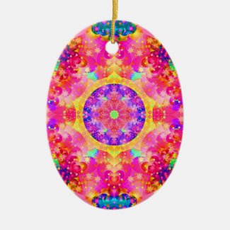 Pink and Yellow Kaleidoscope Fractal Ceramic Ornament