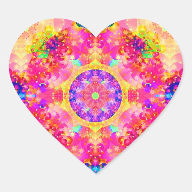 Pink and Yellow Kaleidoscope Fractal Stickers (Front)