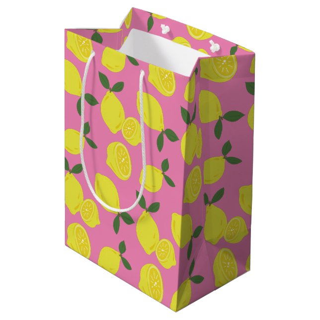 Pink and Yellow Lemon Medium Gift Bag (Back Angled)