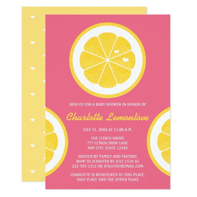 PINK AND YELLOW LEMON THEMED BABY SHOWER CARD