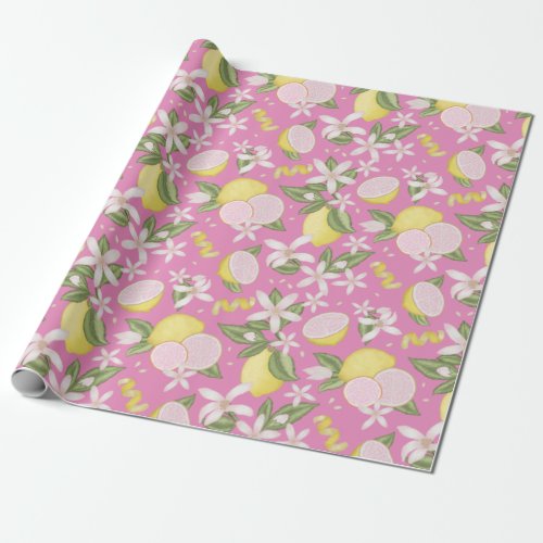 Pink and Yellow Lemon Themed Birthday Party  Wrapping Paper
