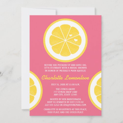 PINK AND YELLOW LEMON THEMED BRIDAL SHOWER INVITATION