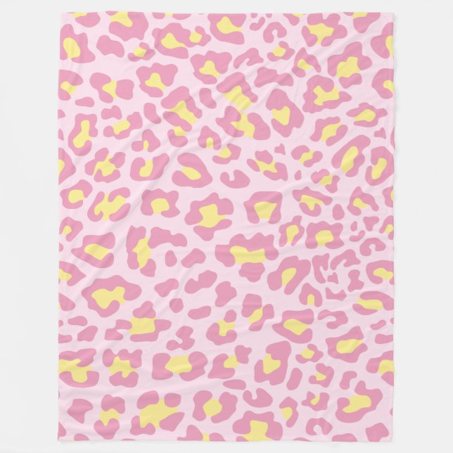 Pink and Yellow Leopard Print Fleece Blanket (Front)