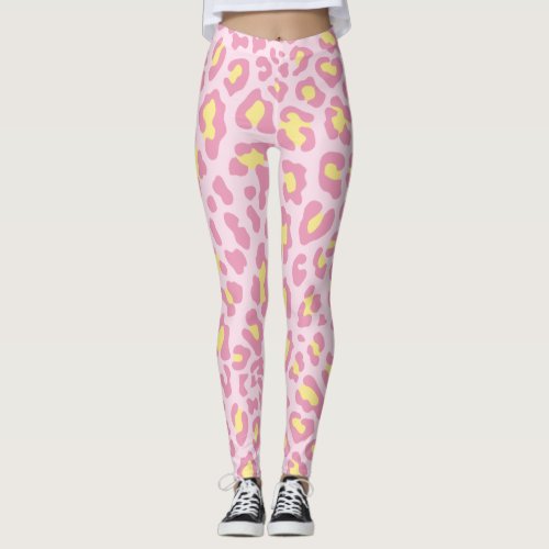 Pink and Yellow Leopard Print Leggings