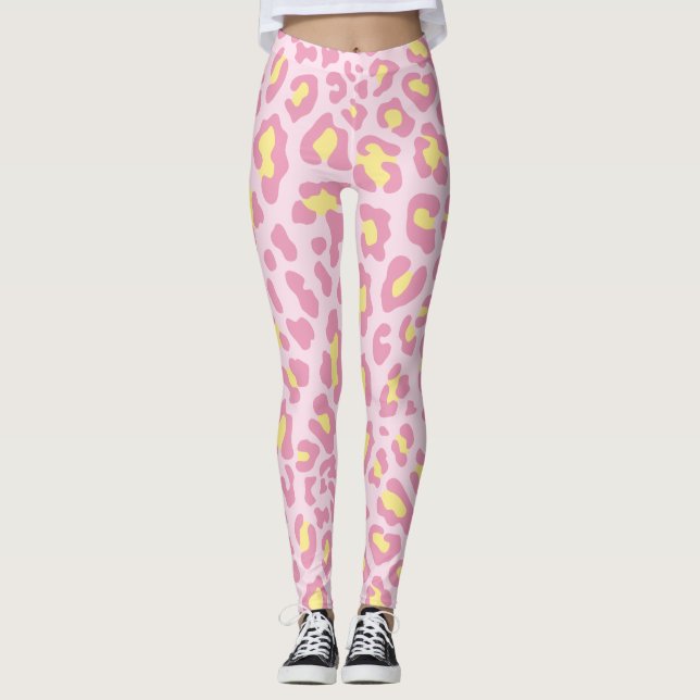 Pink and Yellow Leopard Print Leggings (Front)