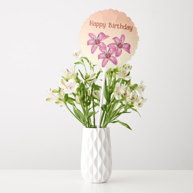 Pink and Yellow Lilies Birthday Balloon