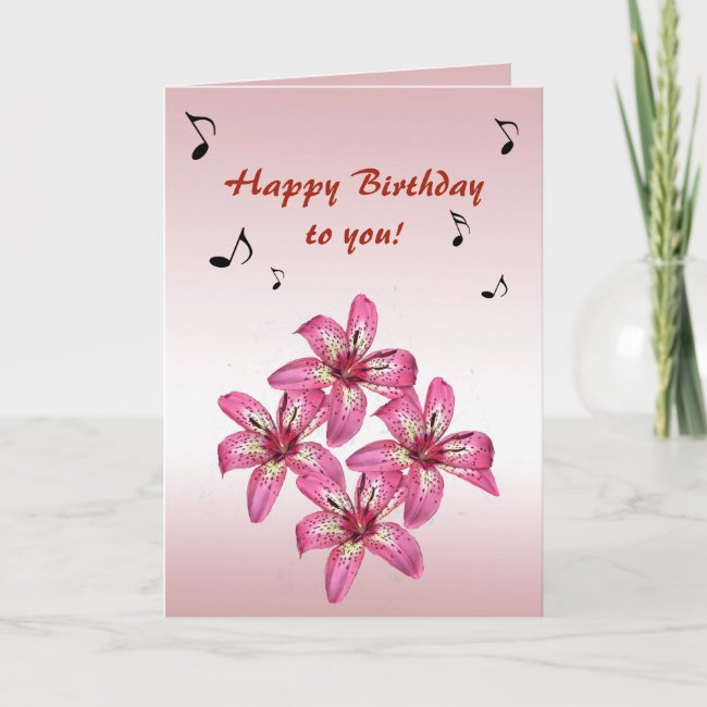 Pink and Yellow Lilies Birthday Card