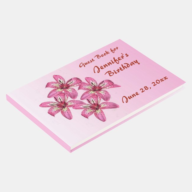 Pink and Yellow Lilies Birthday Party Guest Book