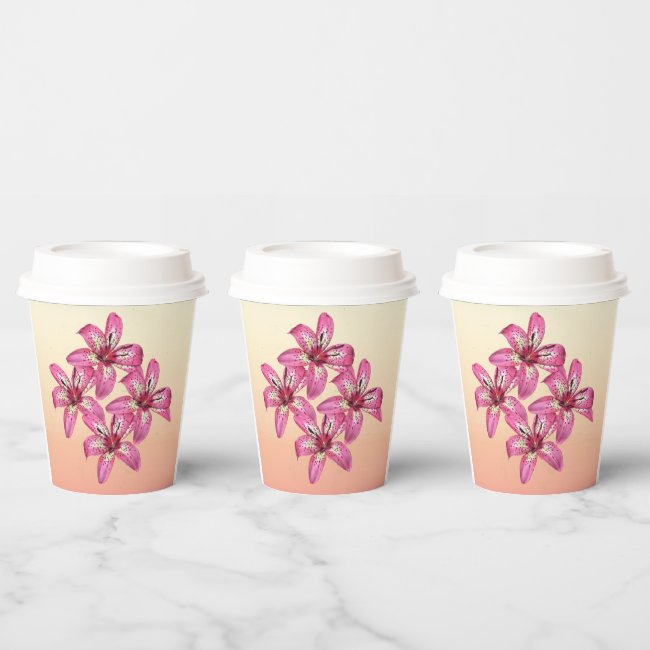 Pink and Yellow Lilies Paper Cups