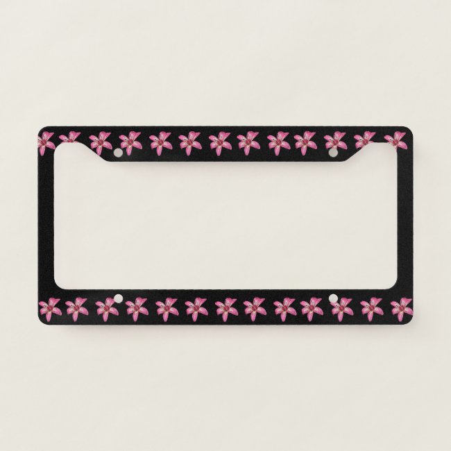Pink and Yellow Lilies Pattern License Plate Frame