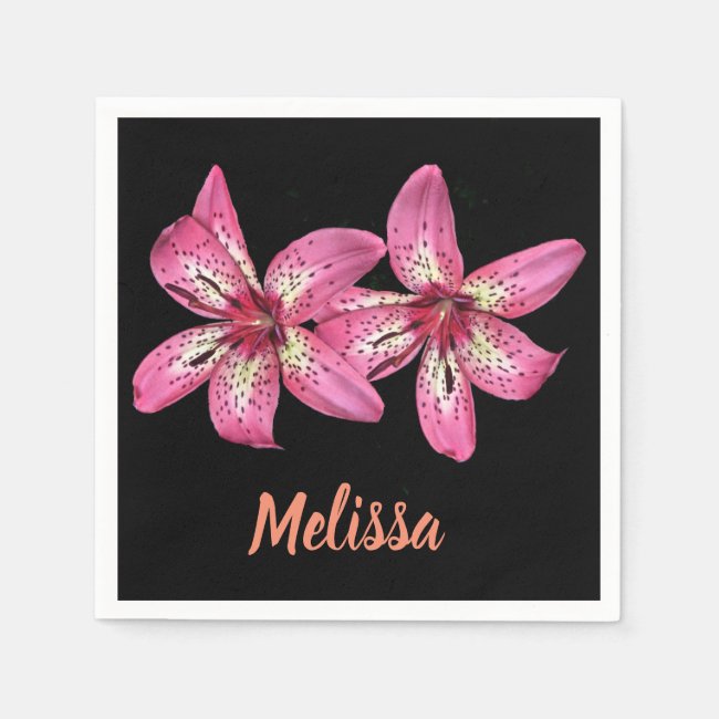 Pink and Yellow Lilies Set of Paper Napkins