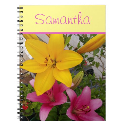 Pink and Yellow Lily Lillies Flower Girls Name  No Notebook