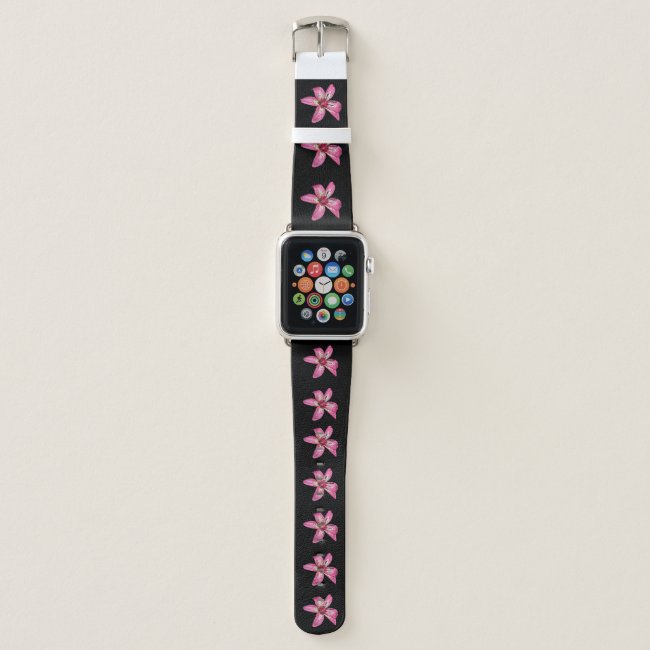 Pink and Yellow Lily Pattern Apple Watch Band