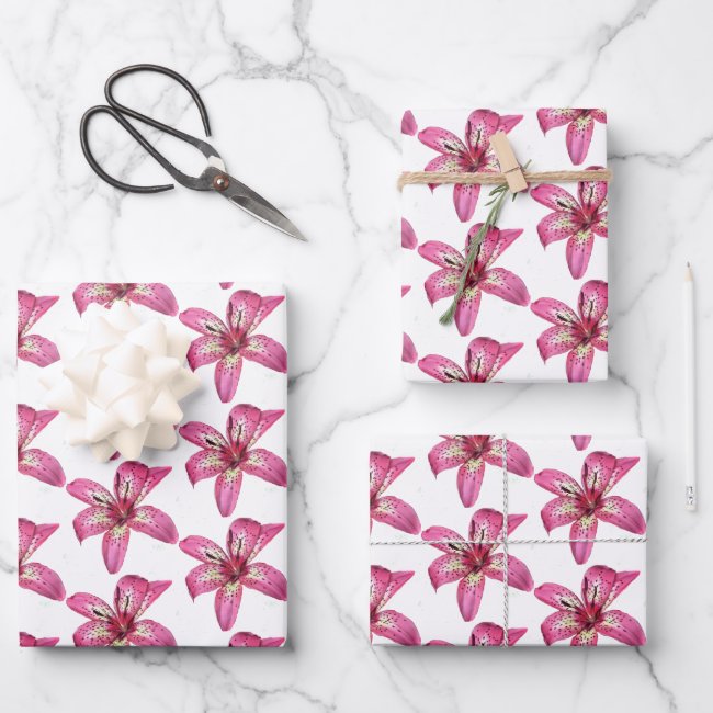 Pink and Yellow Lily Pattern Wrapping Paper