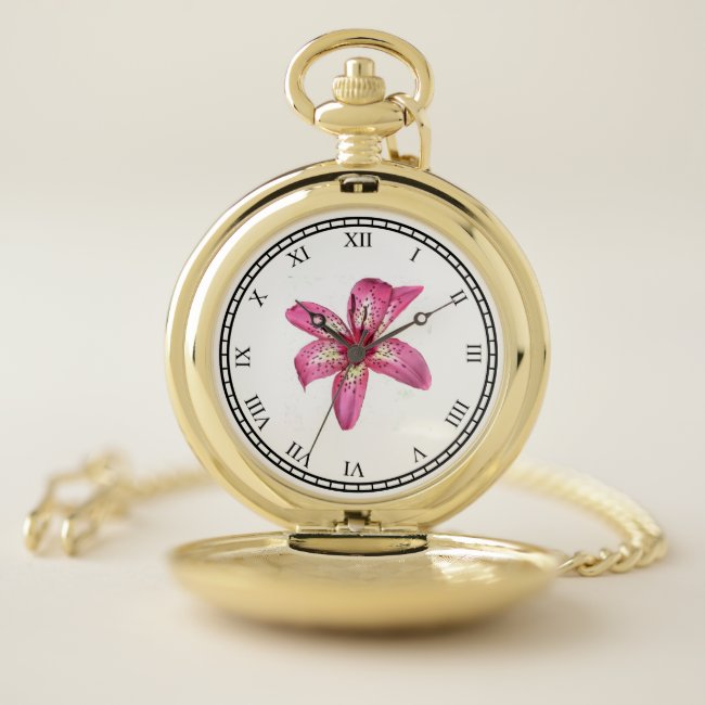 Pink and Yellow Lily Pocket Watch