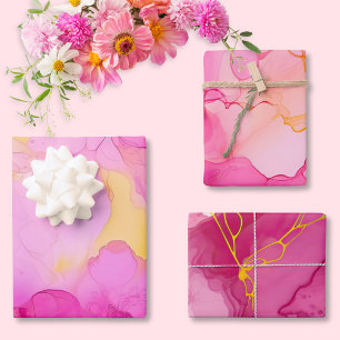 Pink and Yellow Marble Wrapping Paper Sheet Set