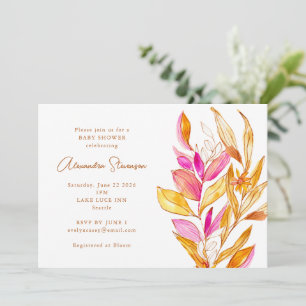 Pink and Yellow Minimalist Botanical Baby Shower Invitation