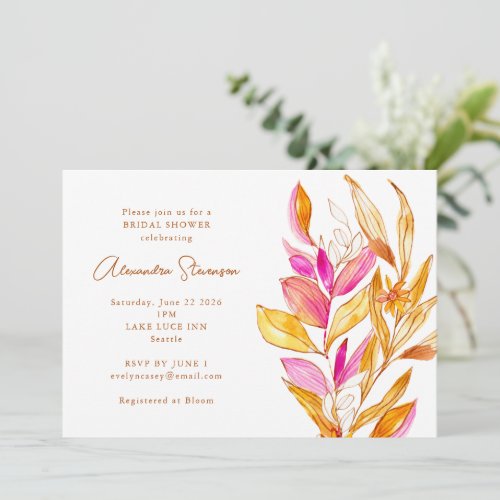 Pink and Yellow Minimalist Botanical Bridal Shower Invitation