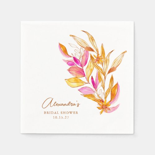 Pink and Yellow Minimalist Botanical Bridal Shower Napkins