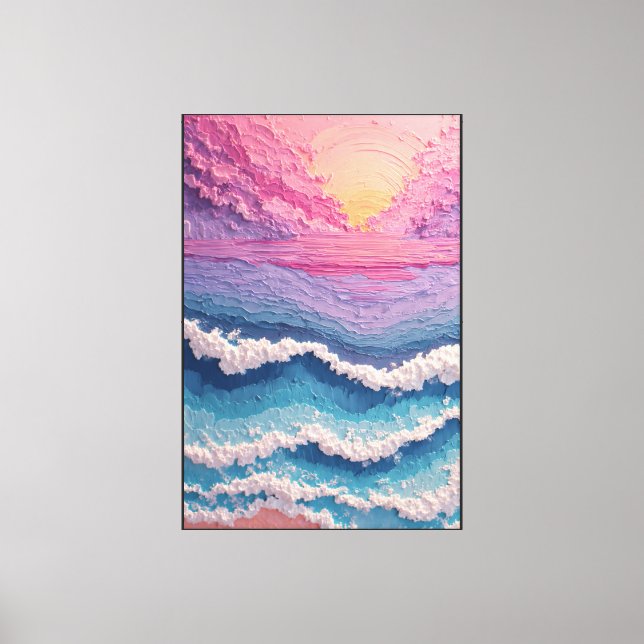 Pink and Yellow Ocean Waves – Abstract Wall Art (Front)