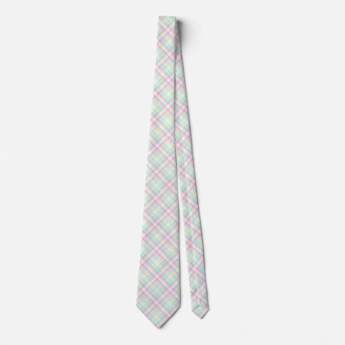 Pink and Yellow Pastel Plaid Neck Tie