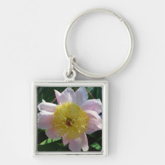 Pink and Yellow Peonies Beautiful Floral Keychain