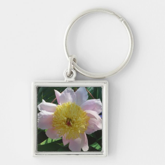 Pink and Yellow Peonies Beautiful Floral Keychain (Front)
