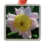 Pink and Yellow Peonies Beautiful Floral Metal Ornament