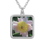 Pink and Yellow Peonies Beautiful Floral Silver Plated Necklace
