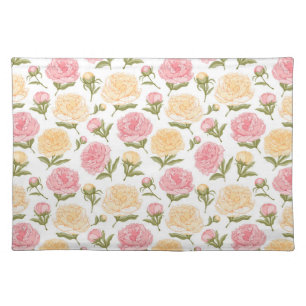 Pink and Yellow Peonies Sketch Cloth Placemat