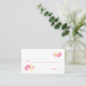 Pink and Yellow Peony on White Place Cards (Standing Front)