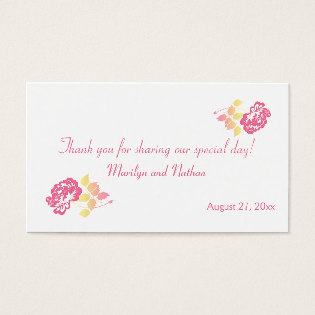 Pink and Yellow Peony on White Wedding Favor Tag (Front)