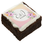 Pink and Yellow Petunias Wedding Personalized Brownie (Angled)