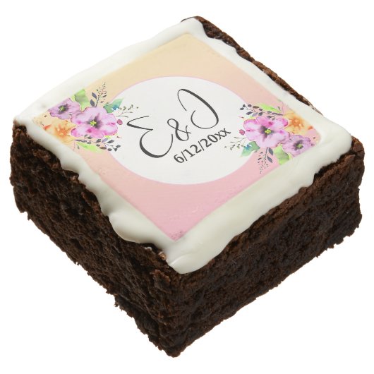 Pink and Yellow Petunias Wedding Personalized Brownie (Angled)