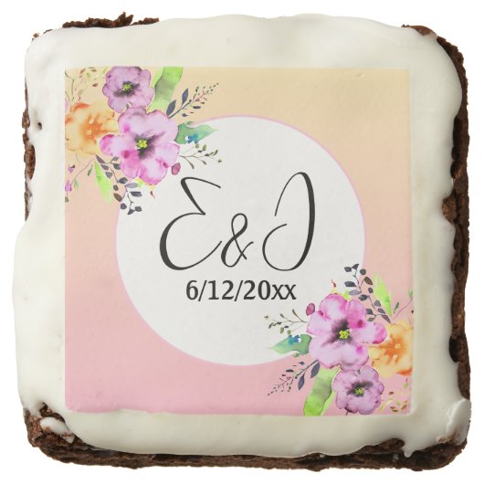 Pink and Yellow Petunias Wedding Personalized Brownie (Front)