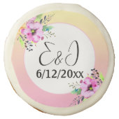 Pink and Yellow Petunias Wedding Personalized Sugar Cookie (Front)