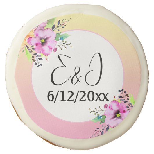 Pink and Yellow Petunias Wedding Personalized Sugar Cookie (Front)