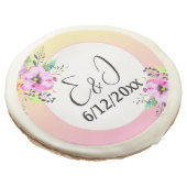 Pink and Yellow Petunias Wedding Personalized Sugar Cookie (Angled)
